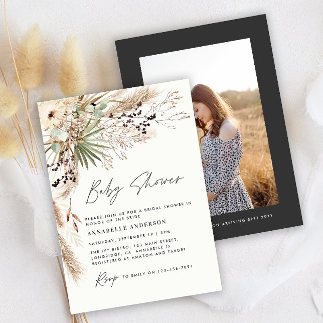Invitación Pampas para la ducha de bebé, elegante foto modern (Subido por el creador)