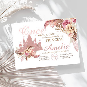Invitación Pampas Princesa Pampas Castillo Rosa Primer cumple