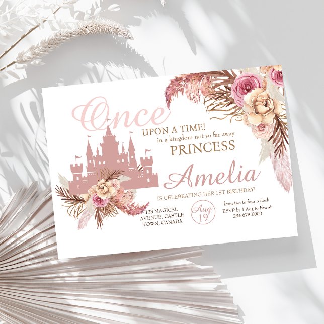 Invitación Pampas Princesa Pampas Castillo Rosa Primer cumple (Subido por el creador)