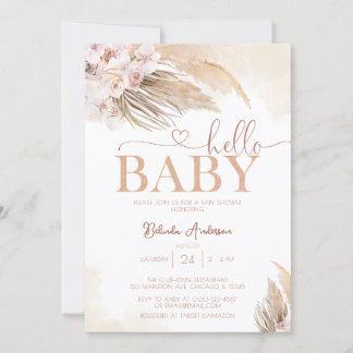 Invitación Pampas Rosa Boho Hola bebé Baby Shower