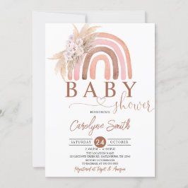 Invitación Pampas rosadas Boho Rainbow Baby Shower