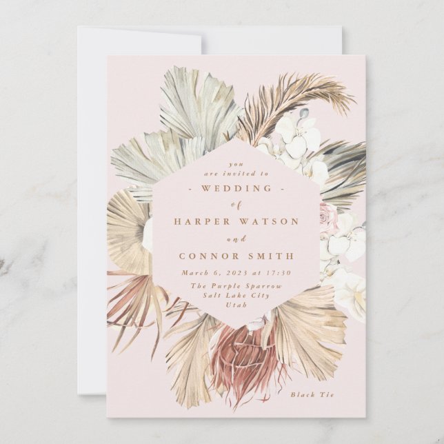 Invitación Pampas rosadas jungla tropical de hierba seca flor (Anverso)