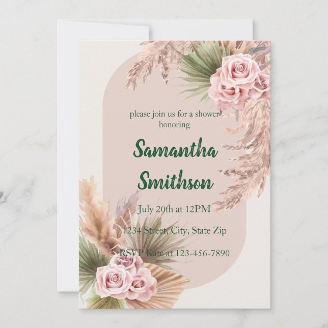Invitación Pampas rosadas y floral (Anverso)