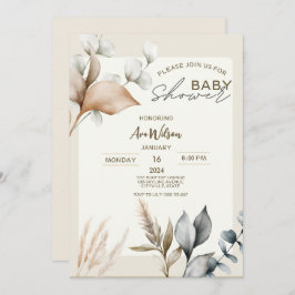 Invitación Pampas rusticas Grass Boho eucalipto bebé botánico