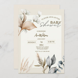 Invitación Pampas rusticas Grass Boho eucalipto bebé botánico