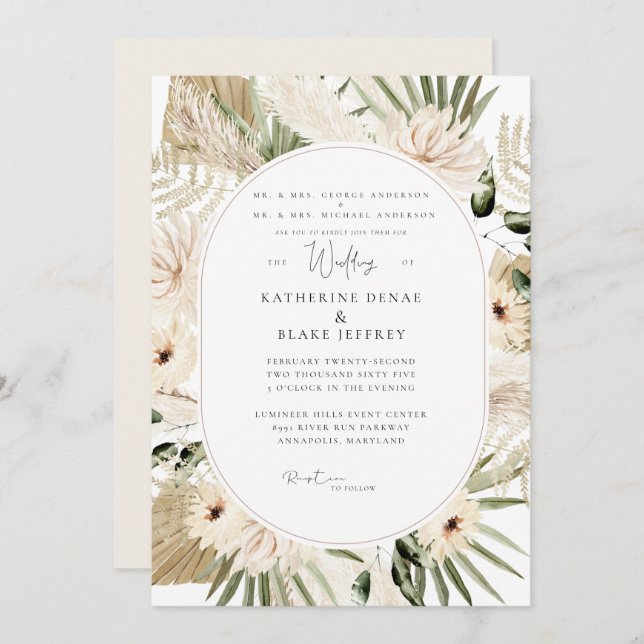 Invitación Pampas simplemente elegante Boda ambos padres (Anverso / Reverso)