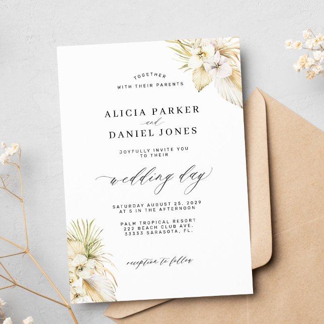 Invitación Pampas tropicales césped orquídea blanca elegante  (Subido por el creador)