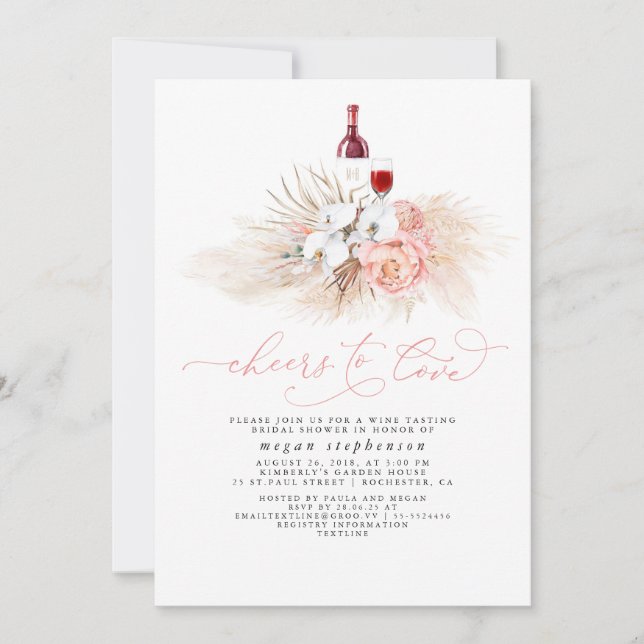 Invitación Pampas Vino de Grass Dando Una Ducha De Novias Ros (Anverso)