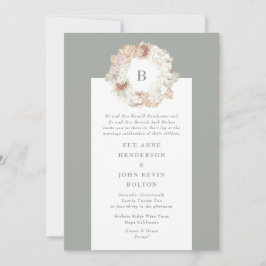 Invitación Pampas Wreath Moss Green Monogram Boda