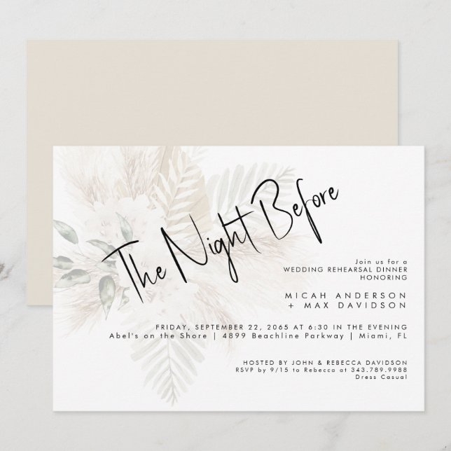 Invitación Pampas y Beige La Noche Antes De La Cena Del Ensay (Anverso / Reverso)
