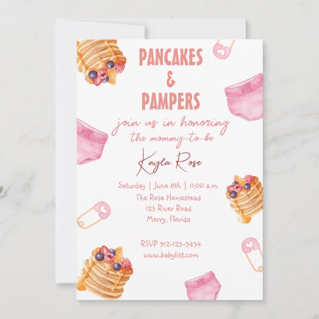 Invitación Pampers and Pancakes baby ducha (Anverso)