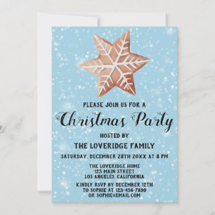 Invitación Pan de Jengibre Fiesta de Navidad Estrella Azul Ni