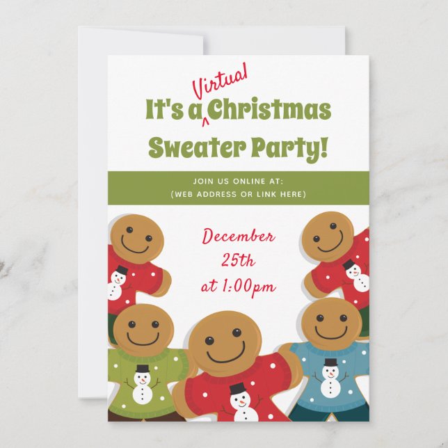 Invitación Pan de jengibre hombre suéter Navidades virtuales  (Anverso)