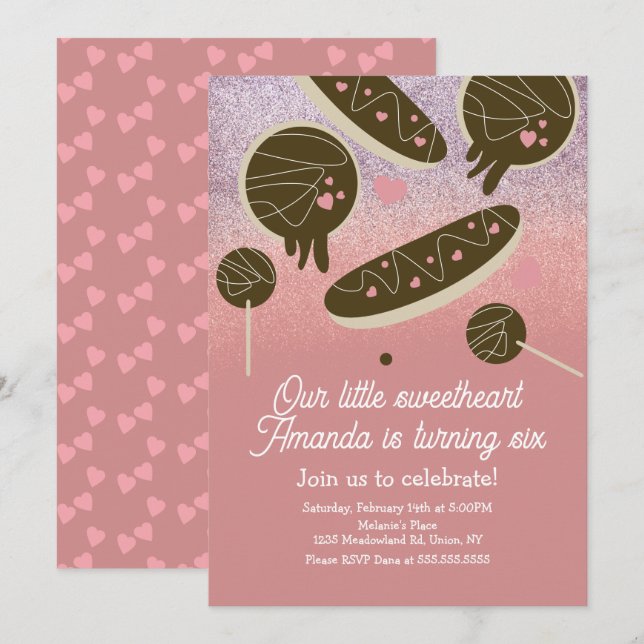 Invitación Panadería Dulce Faux Brillo Día de San Valentín (Anverso / Reverso)
