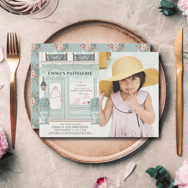 Invitación Panadería francesa Foto de cumpleaños verde (Subido por el creador)