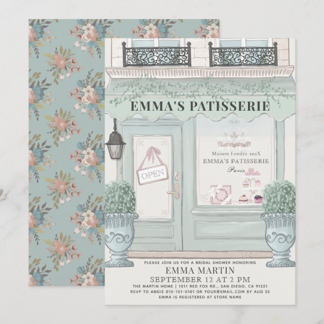 Invitación Panadería francesa Panadería Paris Green Bridal Sh (Anverso / Reverso)