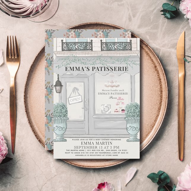 Invitación Panadería francesa Paris Gray Baby Shower (Subido por el creador)