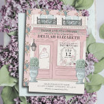 Invitación Panadería francesa Paris Pink Bat Mitzvah<br><div class="desc">Esta bonita cafetería/panadería/pastelería temática francesa,  la invitación Bat Mitzvah,  presenta un fondo crema con una pastelería francesa/panadería/cafetería escaparate en rosa. En el reverso,  el fondo es rosa claro con motivos florales. Personalice sus necesidades. Puedes encontrar más productos a juego en mi tienda.</div>