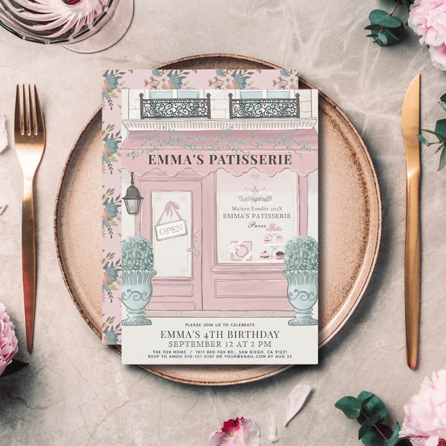 Invitación Panadería francesa pastelería Paris Pink Birday (Subido por el creador)