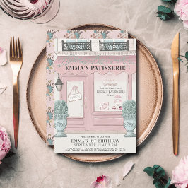 Invitación Panadería Francesa Patisserie Paris Pink 1er cumpl