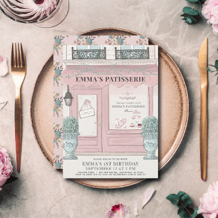 Invitación Panadería Francesa Patisserie Paris Pink 1er cumpl