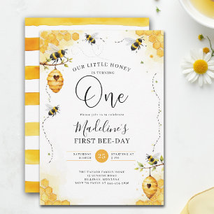 Invitación Panal de abeja de miel pequeño Cumpleaños Acuarela