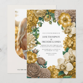 Invitación Panal de Abejas, Trigo y Taupe Cálido Boda