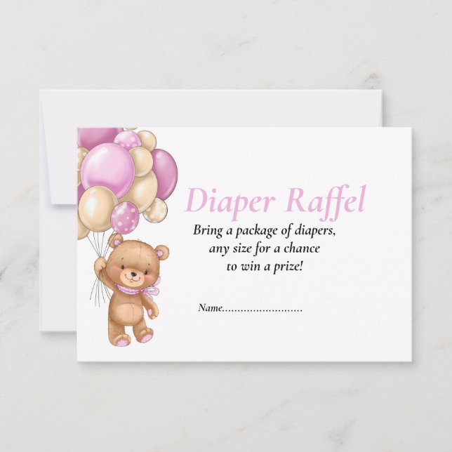 Invitación Pañal Rosa Raffel Baby Shower Teddy lunares de póq (Anverso)