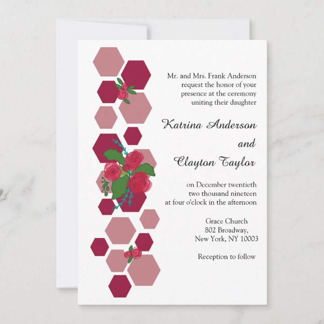 Invitación Panal y Rosas Boda (Anverso)