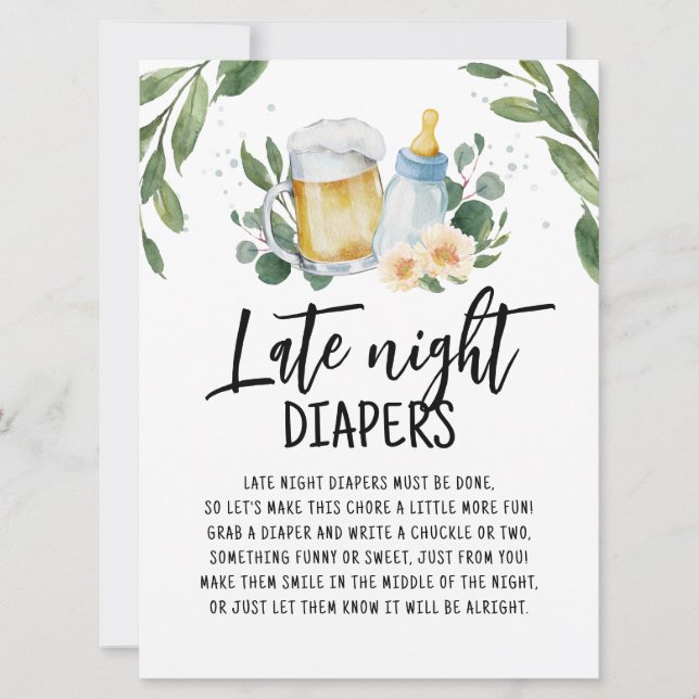 Invitación Pañales de noche Señal de que el bebé está prepara (Anverso)