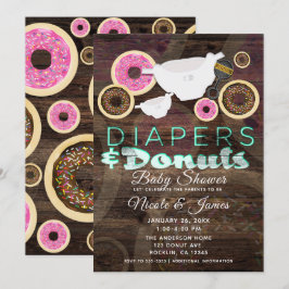 Invitación Pañales y Donas Fiesta Rústica de Madera para Baby