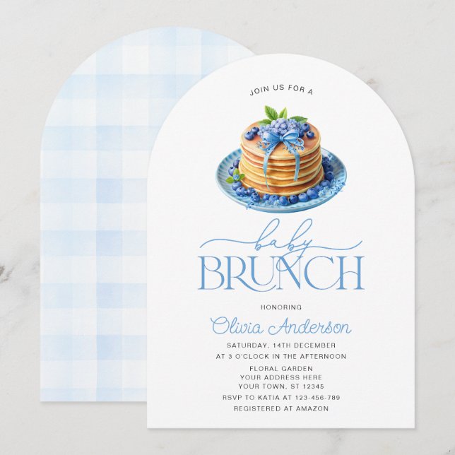 Invitación Pancake Baby Brunch Blueberry Baby Shower (Anverso / Reverso)