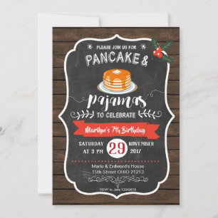Invitación Pancake de madera y pijamas cumpleaños