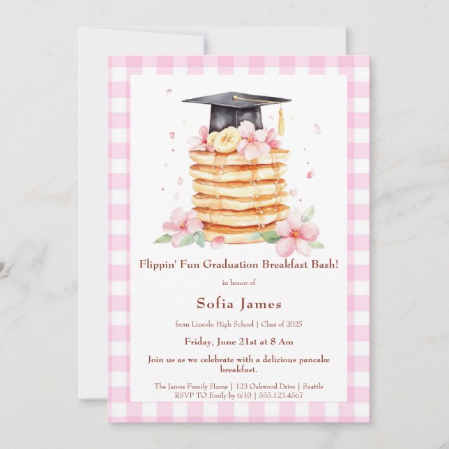 Invitación Pancake Graduation Breakfast Celebration  (Anverso)