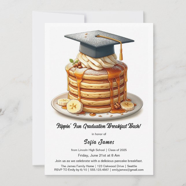 Invitación Pancake Graduation Breakfast Celebration  (Anverso)