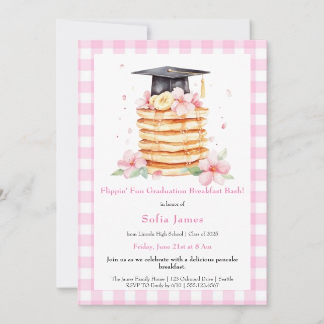 Invitación Pancake Graduation Breakfast Celebration  (Anverso)
