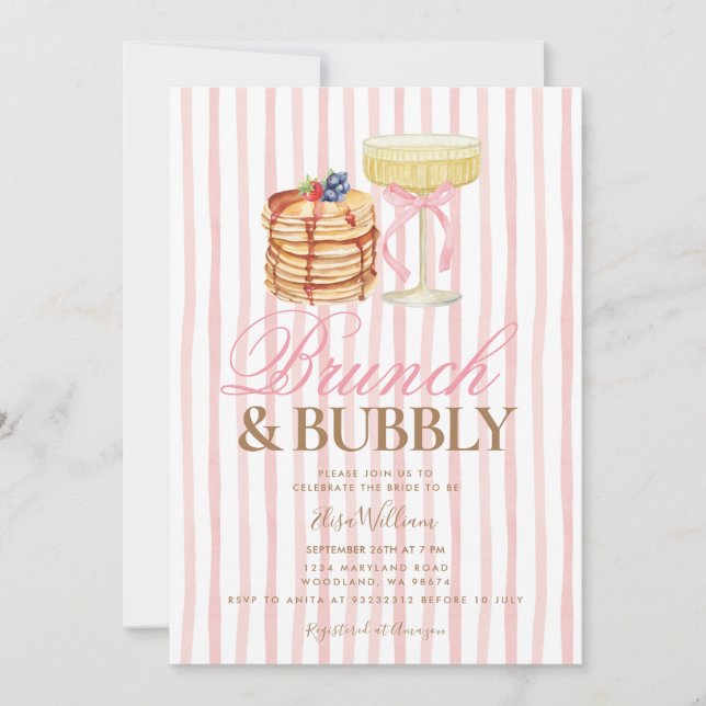 Invitación Pancake Pink Brunch & Bubbly Bridal Shower  (Anverso)