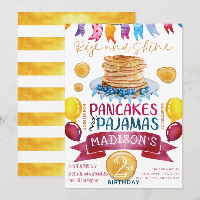 Invitación Pancake y Pajamas Cumpleaños del Fiesta de PJ (Anverso / Reverso)