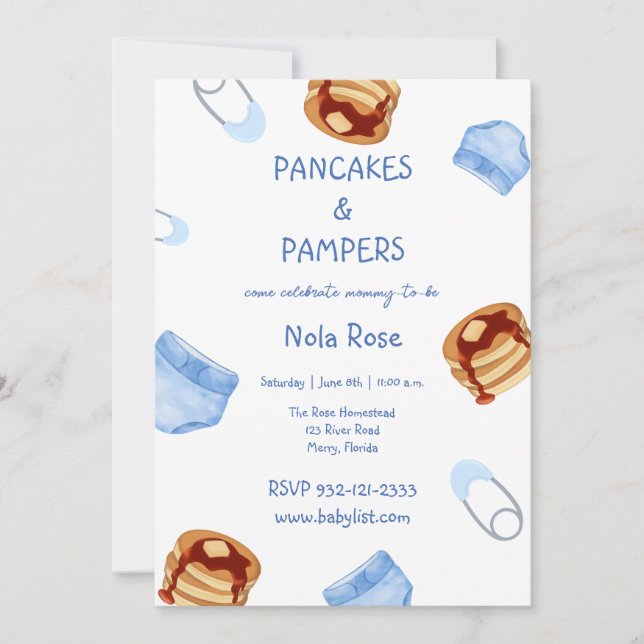 Invitación Pancakes and Pampers baby boy Ducha (Anverso)