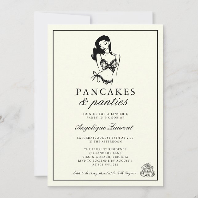 Invitación Pancakes and Panties Lingerie Bridal Shower  (Anverso)