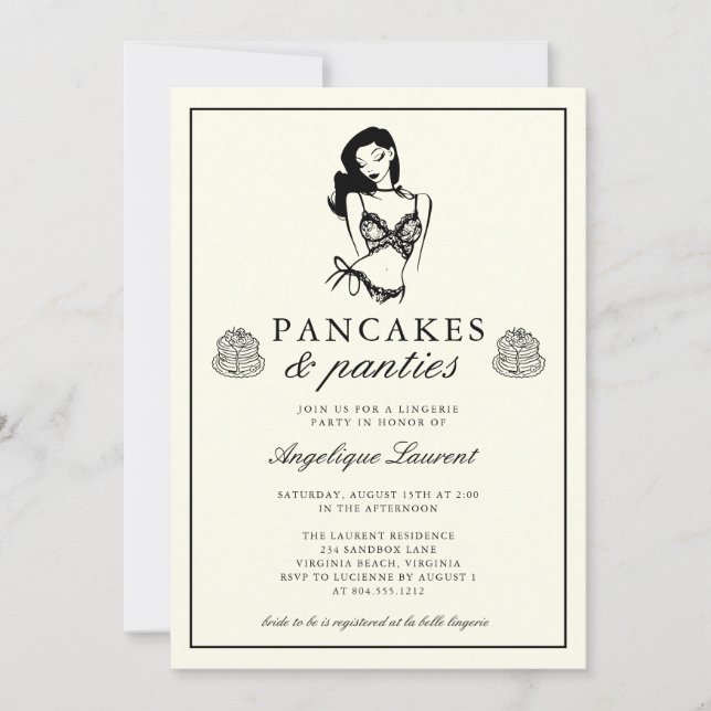 Invitación Pancakes and Panties Lingerie Bridal Shower  (Anverso)