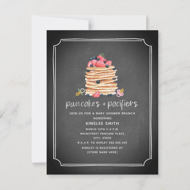 Invitación Pancakes + Pacificadores Chalkboard Brunch Baby Sh (Anverso)