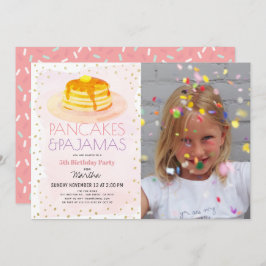 Invitación Pancakes & Pajamas Chica de oro rosado Foto Cumple
