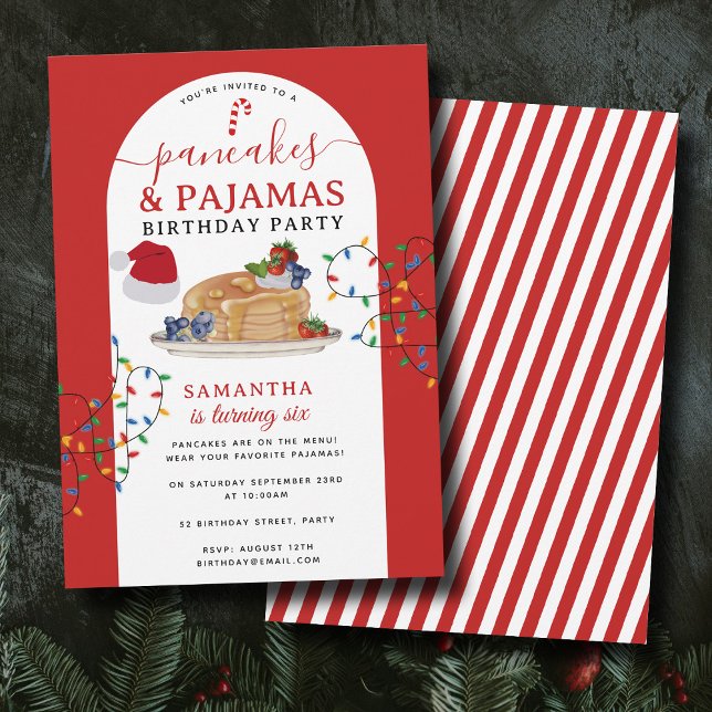 Invitación Pancakes Pajamas PJ's Girl Christmas Birthday (Pancakes Pajamas PJ's Girl Christmas Birthday Invitation)