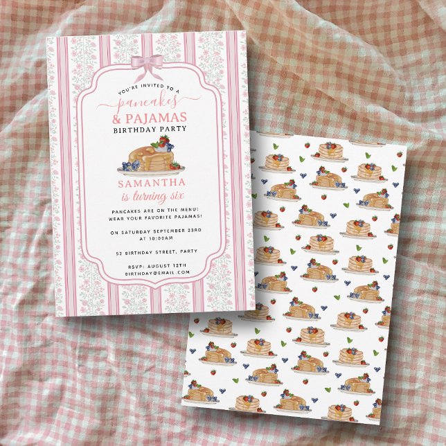 Invitación Pancakes Pajamas PJ's Girl Kids Birthday Party (Pancakes Pajamas PJ's Girl Kids Birthday Party Invitation)