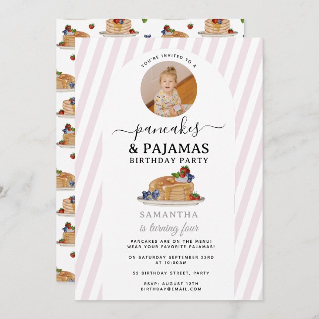 Invitación Pancakes Pajamas PJ's Girl Kids Birthday Photo (Anverso / Reverso)