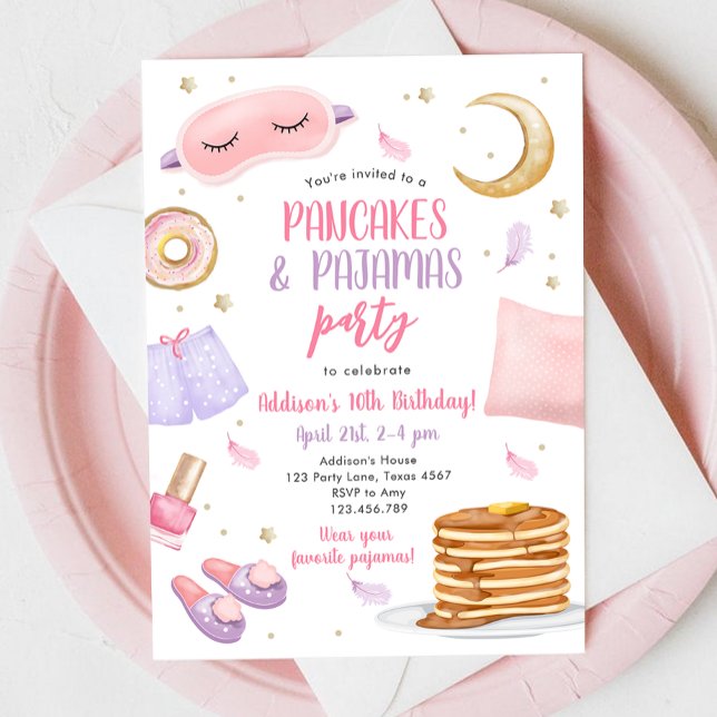Invitación Pancakes Pajamas Sleepover Slumber Fiesta Cumpleañ (Subido por el creador)