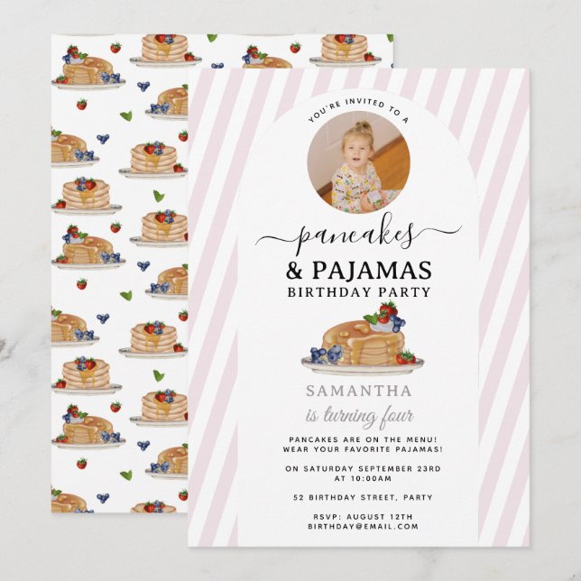 Invitación Pancakes Pijamas PJ's Niña Cumpleaños Foto (Anverso / Reverso)