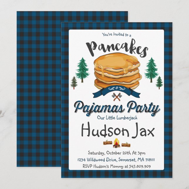 Invitación Pancakes Y Pajamas Cumpleaños Invitado (Anverso / Reverso)