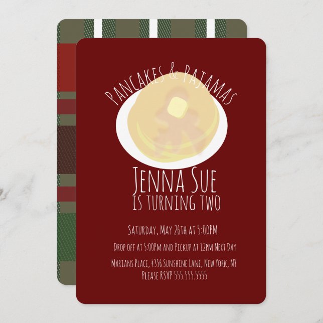Invitación Pancakes y pijamas fiesta de pijamas para niñas |  (Anverso / Reverso)